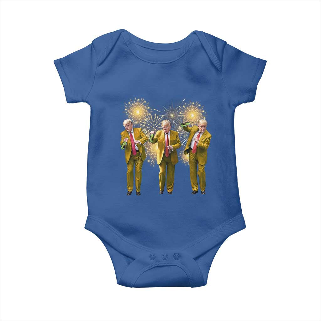 Funny Trump Dance Happy New Year 2025 Baby Onesie Fireworks TS11 Royal Blue Print Your Wear