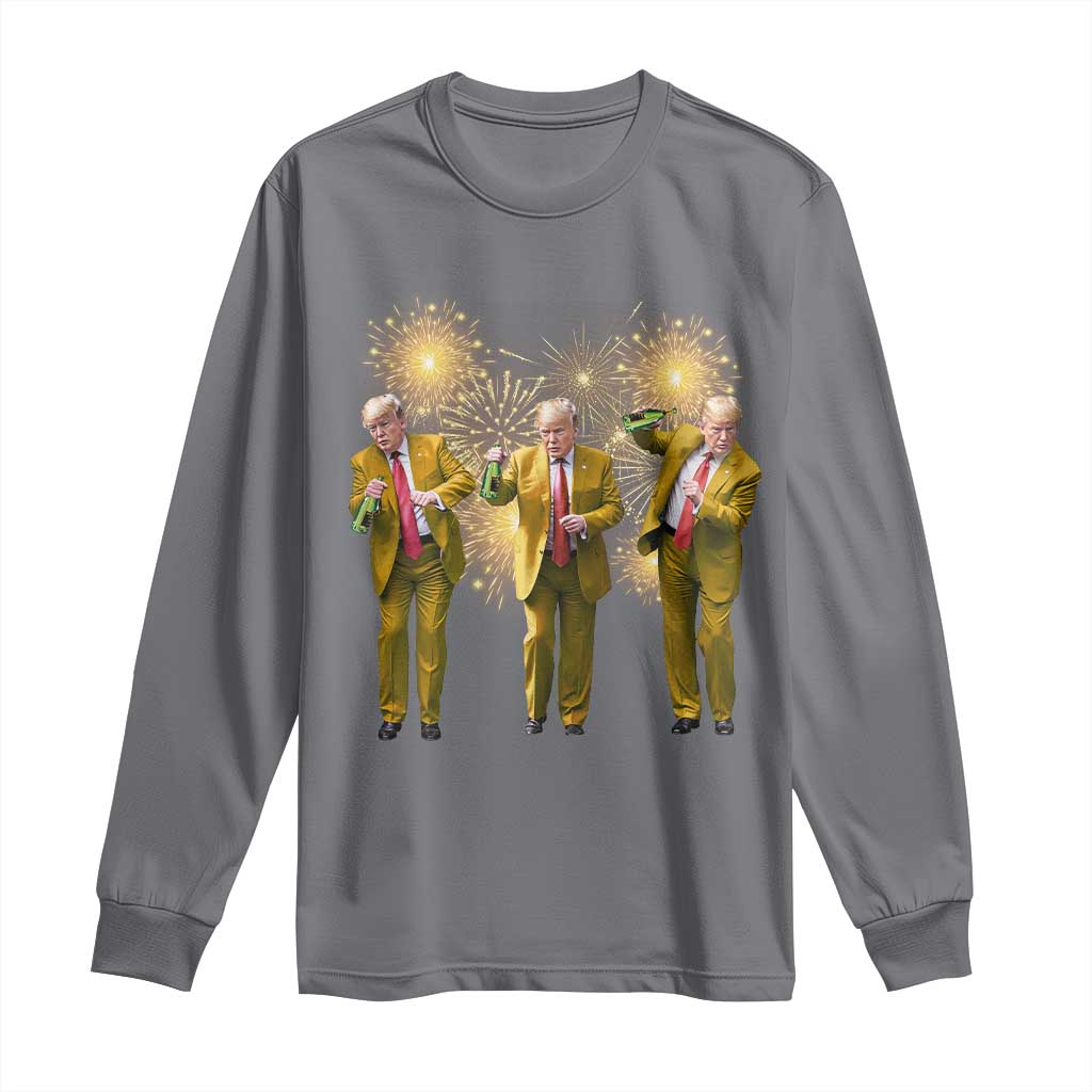 Funny Trump Dance Happy New Year 2025 Long Sleeve Shirt Fireworks TS11 Charcoal Print Your Wear