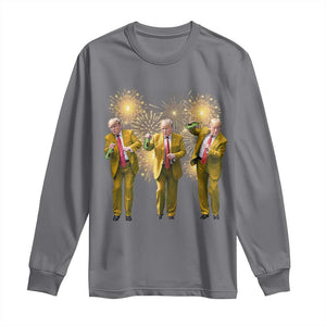 Funny Trump Dance Happy New Year 2025 Long Sleeve Shirt Fireworks TS11 Charcoal Print Your Wear
