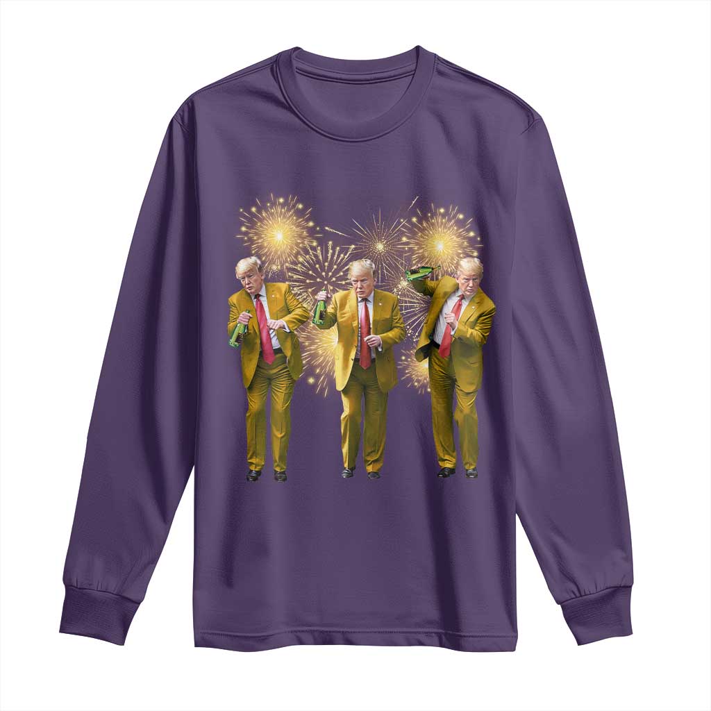 Funny Trump Dance Happy New Year 2025 Long Sleeve Shirt Fireworks TS11 Purple Print Your Wear