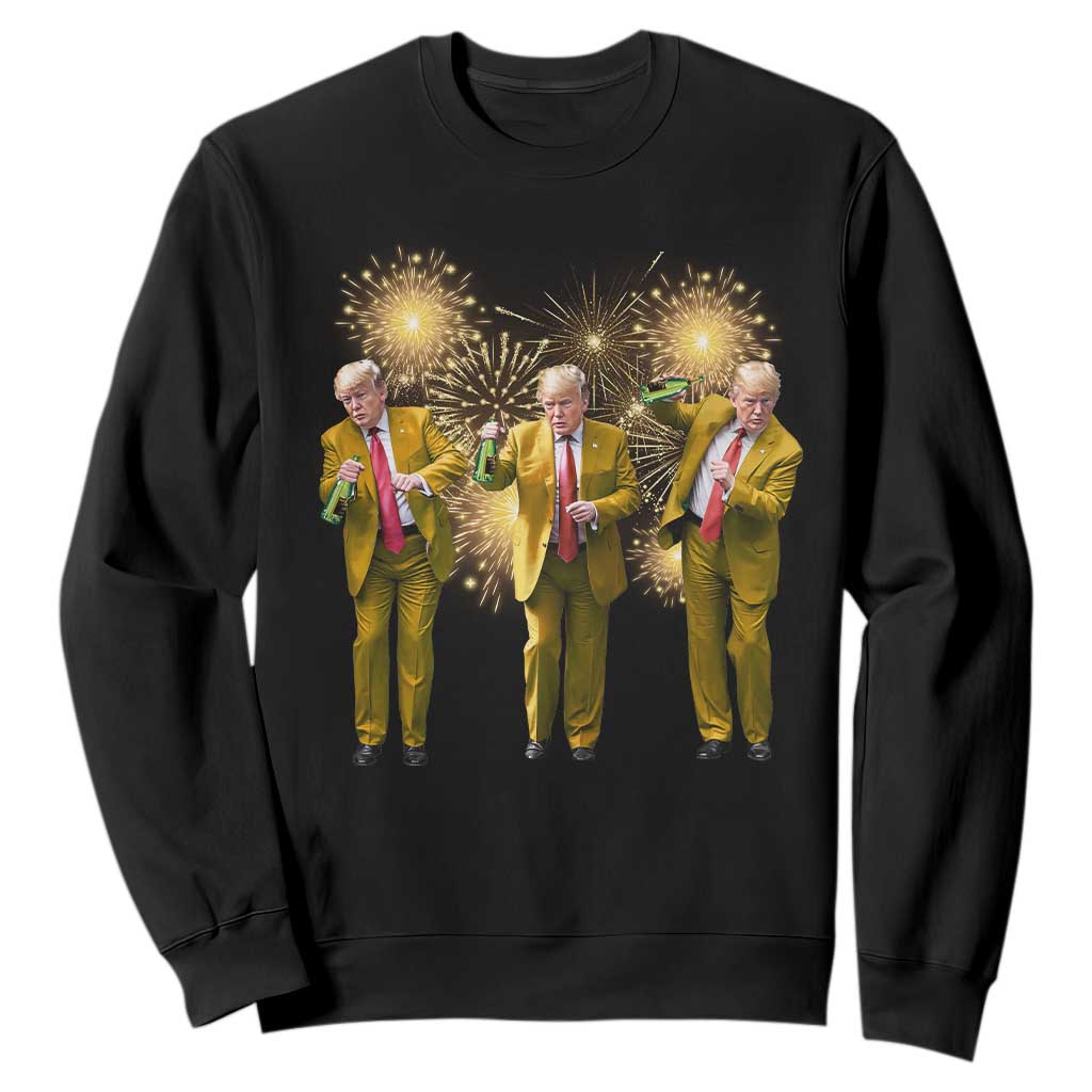 Funny Trump Dance Happy New Year 2025 Sweatshirt Fireworks TS11 Black Print Your Wear