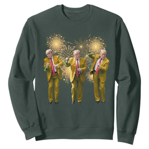 Funny Trump Dance Happy New Year 2025 Sweatshirt Fireworks TS11 Dark Forest Green Print Your Wear