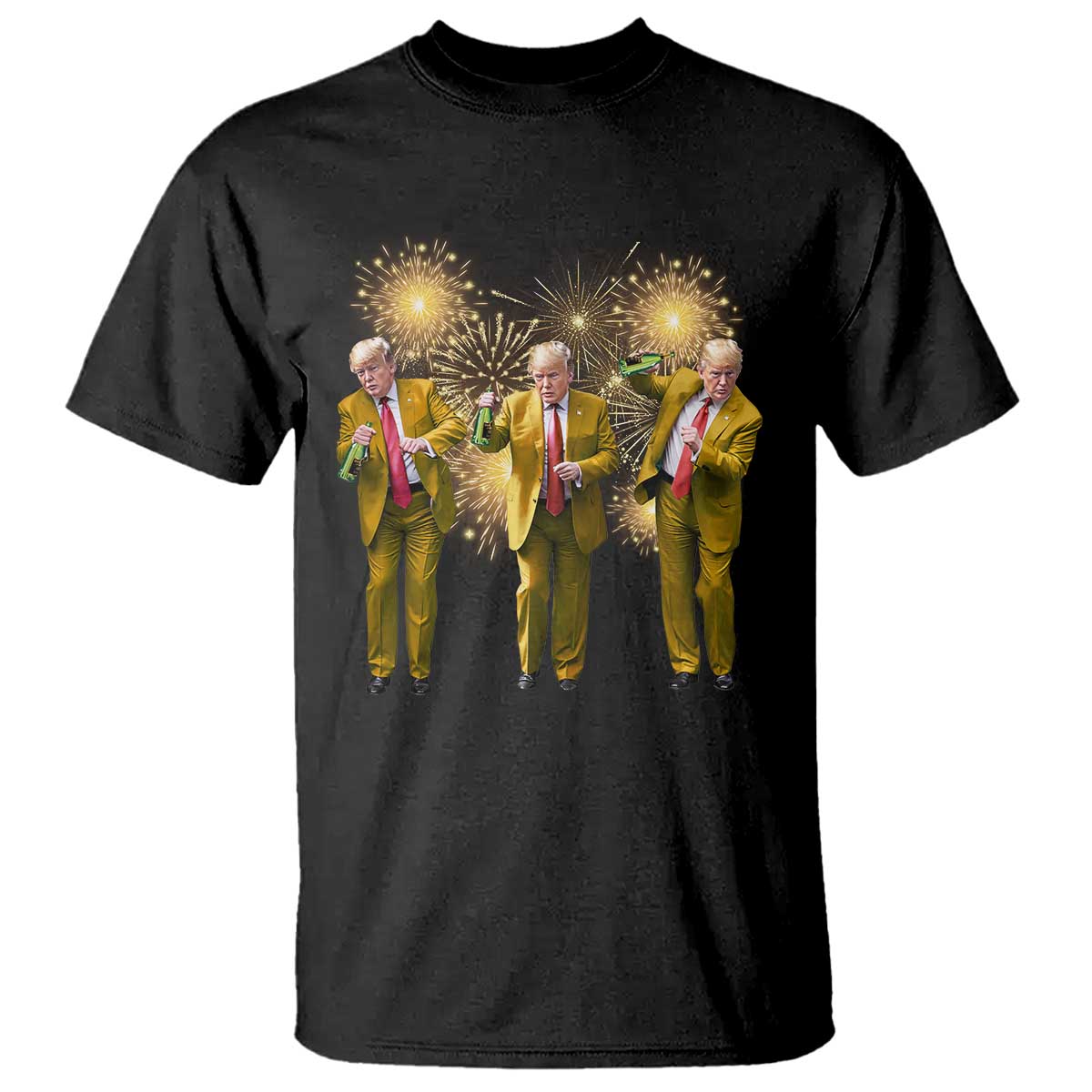 Funny Trump Dance Happy New Year 2025 T Shirt Fireworks TS11 Black Print Your Wear