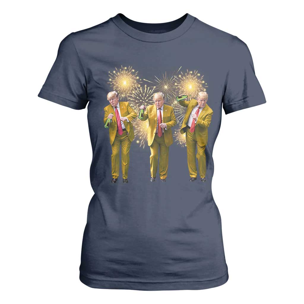 Funny Trump Dance Happy New Year 2025 T Shirt For Women Fireworks TS11 Navy Print Your Wear