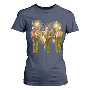 Funny Trump Dance Happy New Year 2025 T Shirt For Women Fireworks TS11 Navy Print Your Wear