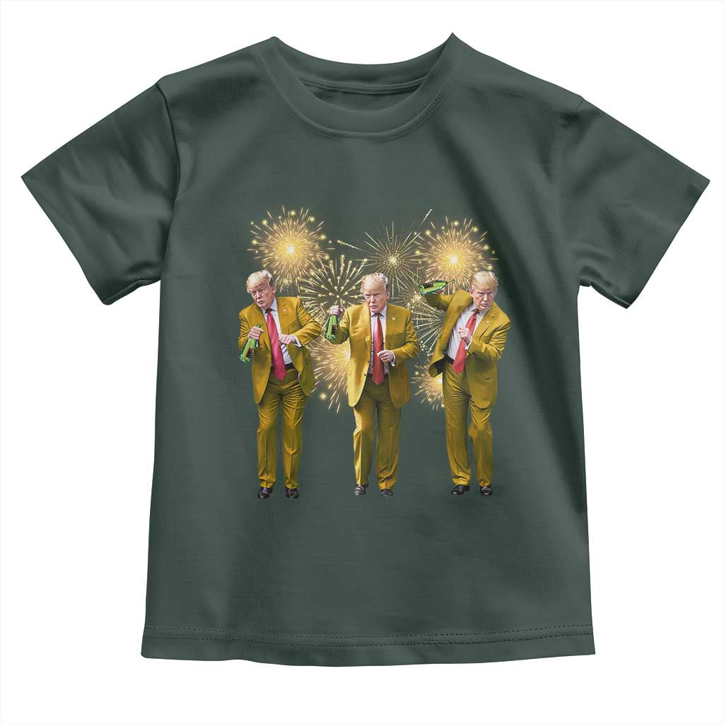 Funny Trump Dance Happy New Year 2025 Toddler T Shirt Fireworks TS11 Dark Forest Green Print Your Wear