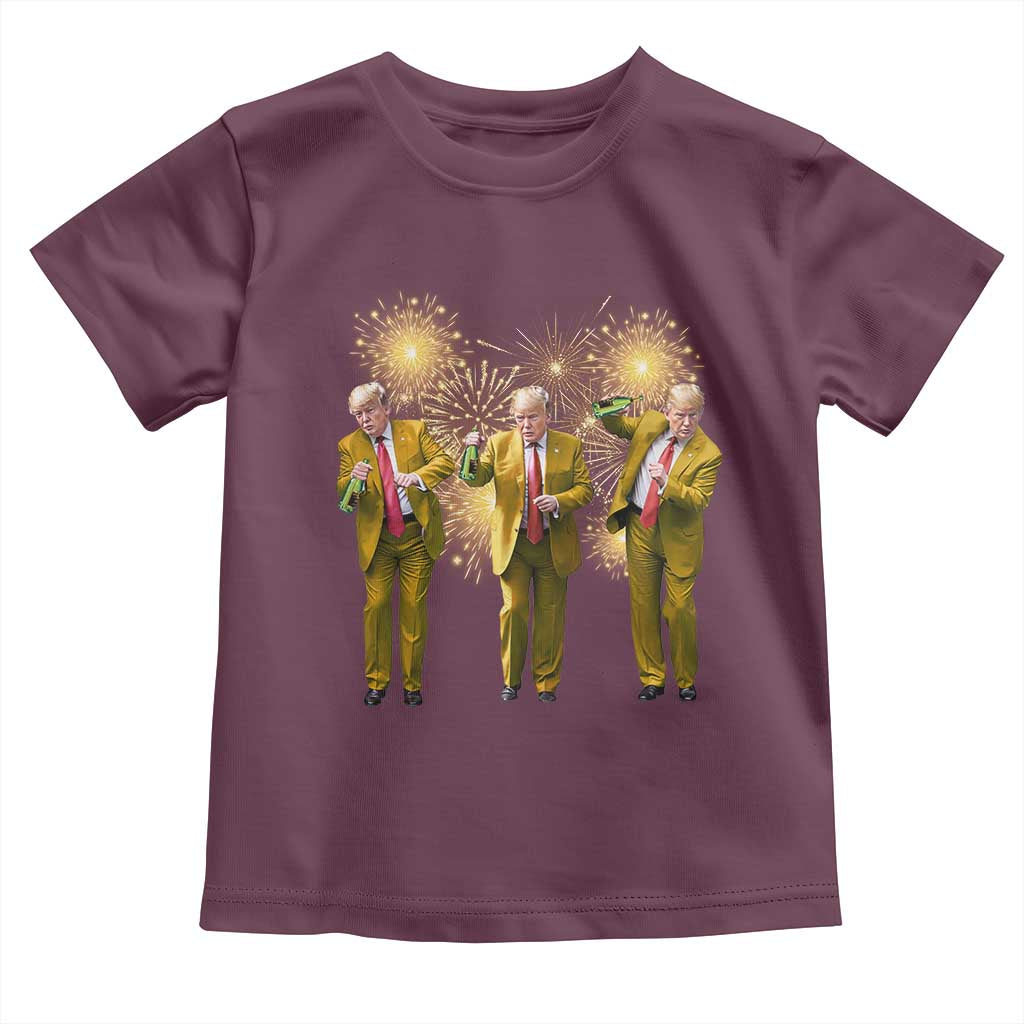 Funny Trump Dance Happy New Year 2025 Toddler T Shirt Fireworks TS11 Maroon Print Your Wear