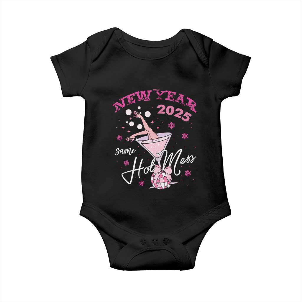 Funny New Year 2025 Same Hot Mess Baby Onesie New Year's Eve Party Coquette Champagne Glass TS11 Black Print Your Wear