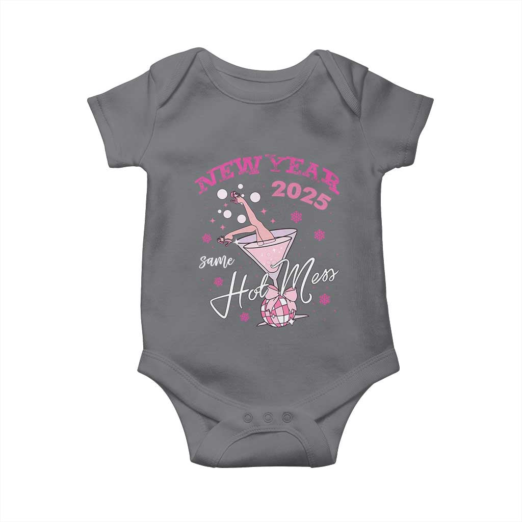Funny New Year 2025 Same Hot Mess Baby Onesie New Year's Eve Party Coquette Champagne Glass TS11 Charcoal Print Your Wear