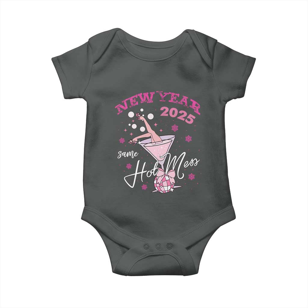 Funny New Year 2025 Same Hot Mess Baby Onesie New Year's Eve Party Coquette Champagne Glass TS11 Dark Heather Print Your Wear