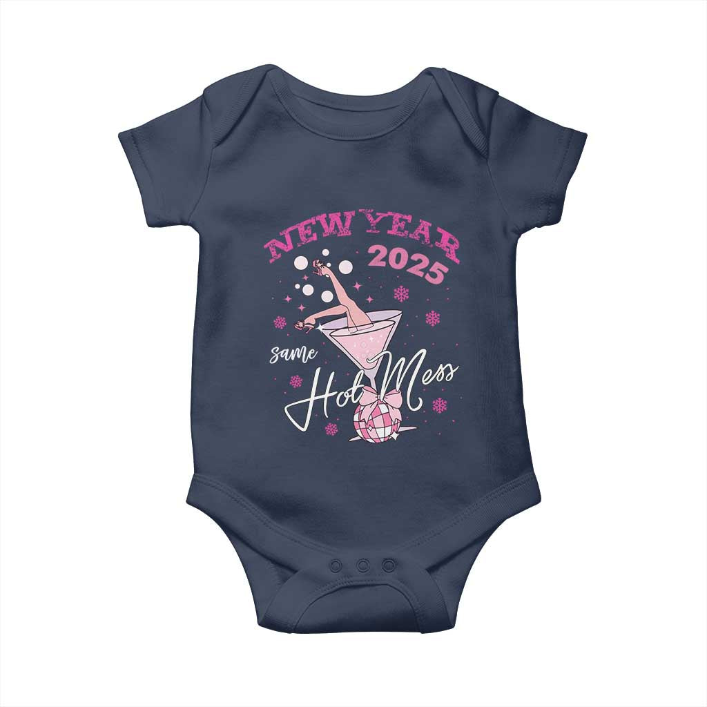 Funny New Year 2025 Same Hot Mess Baby Onesie New Year's Eve Party Coquette Champagne Glass TS11 Navy Print Your Wear