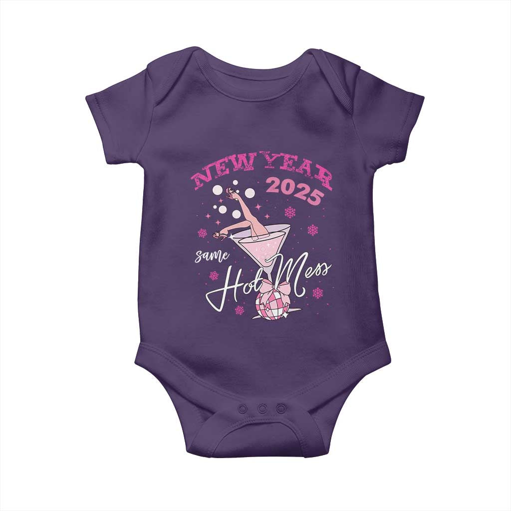 Funny New Year 2025 Same Hot Mess Baby Onesie New Year's Eve Party Coquette Champagne Glass TS11 Purple Print Your Wear