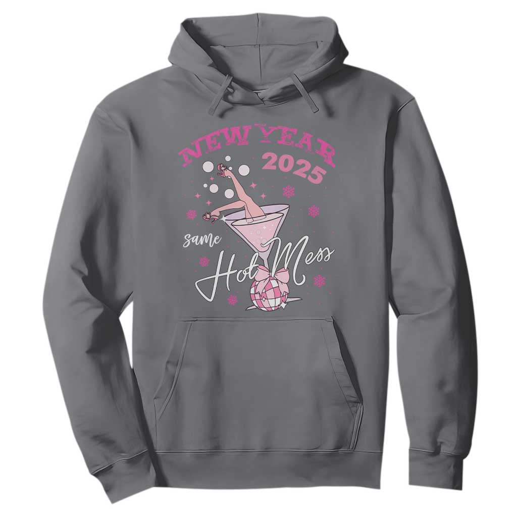 Funny New Year 2025 Same Hot Mess Hoodie New Year's Eve Party Coquette Champagne Glass TS11 Charcoal Print Your Wear