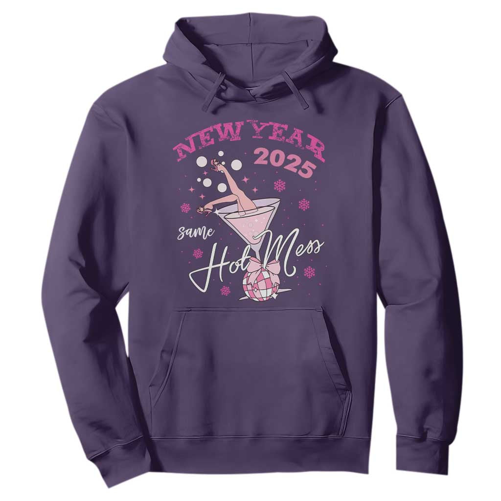 Funny New Year 2025 Same Hot Mess Hoodie New Year's Eve Party Coquette Champagne Glass TS11 Purple Print Your Wear