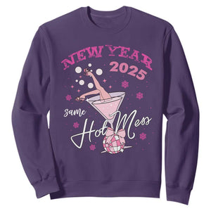 Funny New Year 2025 Same Hot Mess Sweatshirt New Year's Eve Party Coquette Champagne Glass TS11 Purple Print Your Wear