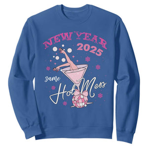 Funny New Year 2025 Same Hot Mess Sweatshirt New Year's Eve Party Coquette Champagne Glass TS11 Royal Blue Print Your Wear