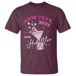 Funny New Year 2025 Same Hot Mess T Shirt New Year's Eve Party Coquette Champagne Glass TS11 Maroon Print Your Wear