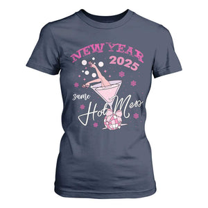 Funny New Year 2025 Same Hot Mess T Shirt For Women New Year's Eve Party Coquette Champagne Glass TS11 Navy Print Your Wear