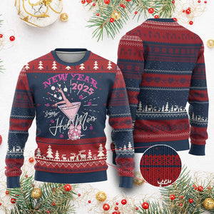 Funny New Year 2025 Same Hot Mess Ugly Christmas Sweater New Year's Eve Party Coquette Champagne Glass TS11 Burgundy Print Your Wear