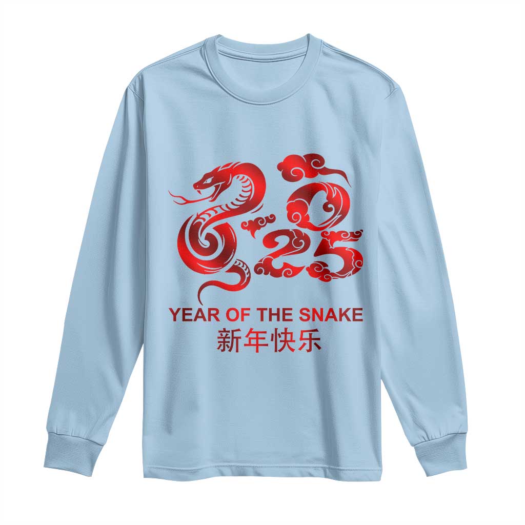 Year Of The Snake Lunar Chinese New Year 2025 Long Sleeve Shirt TS11 Light Blue Print Your Wear