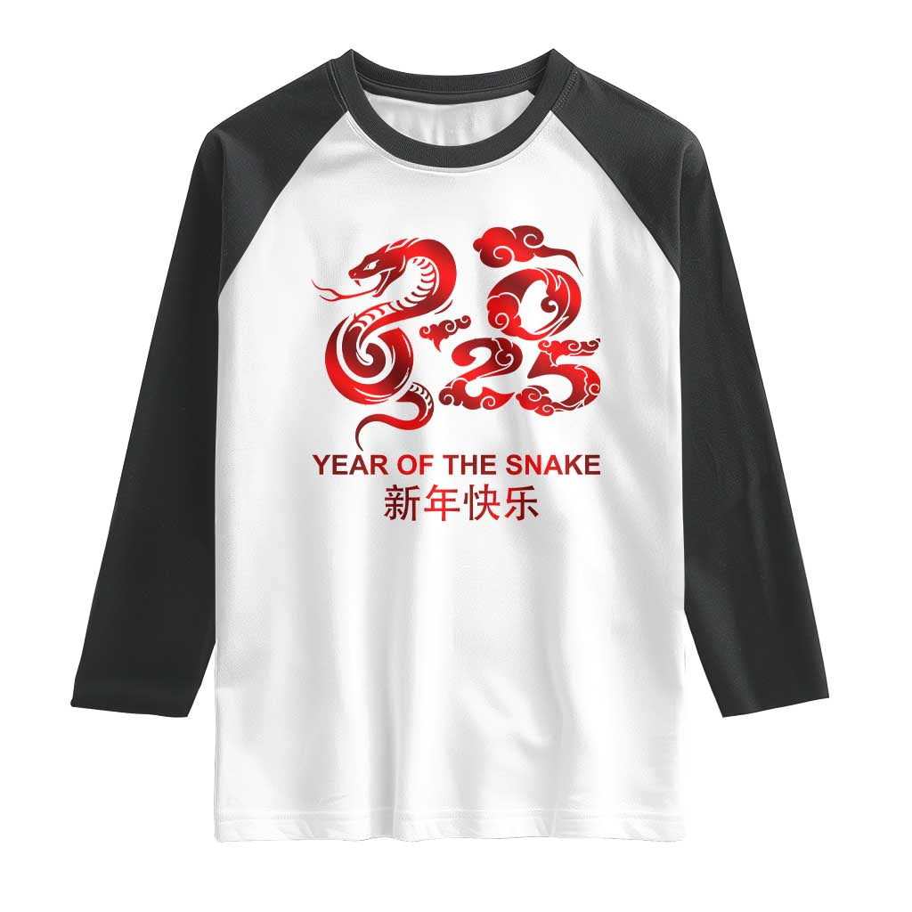 Year Of The Snake Lunar Chinese New Year 2025 Raglan Shirt TS11 White Black Print Your Wear