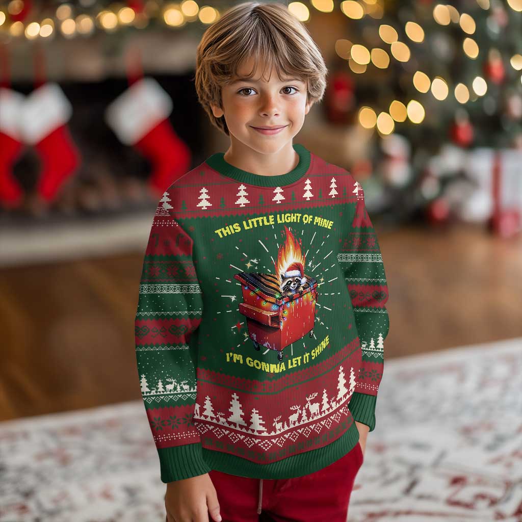 Funny Lil Fire Dumpster Racoon Ugly Christmas Sweater This Little Light Of Mine I'm Gonna Let It Shine TS11 Christmas Print Your Wear