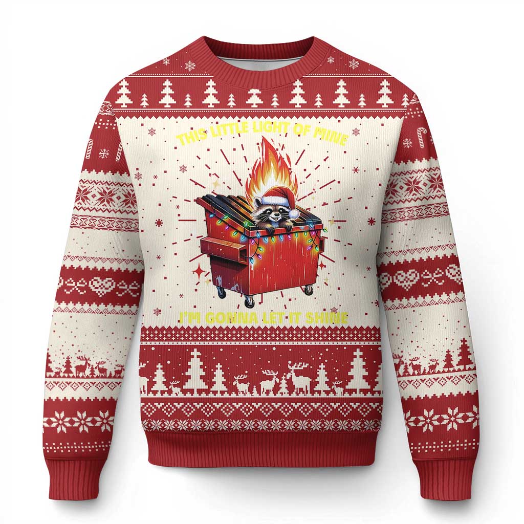 Funny Lil Fire Dumpster Racoon Ugly Christmas Sweater This Little Light Of Mine I'm Gonna Let It Shine TS11 Red Print Your Wear