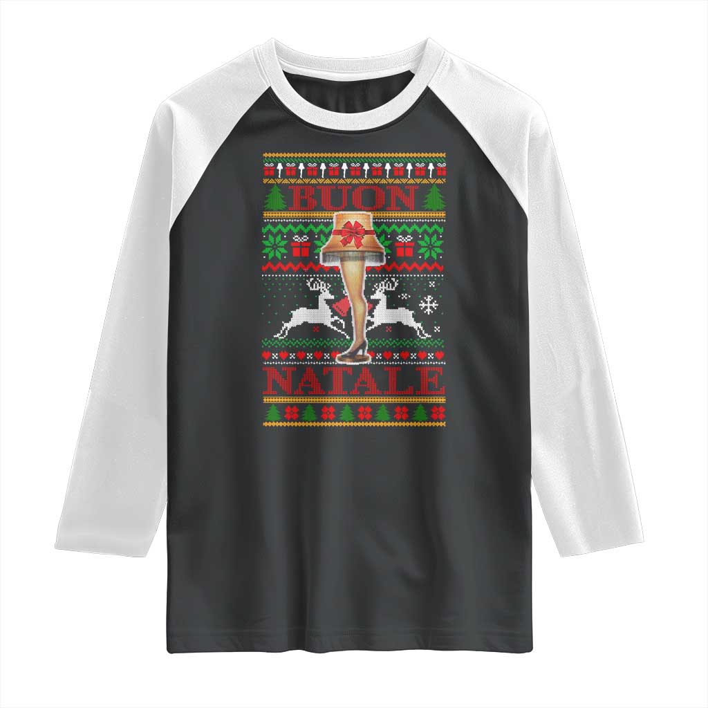 Funny Christmas Movie Raglan Shirt Buon Natale Lamp Italian Christmas TS11 Black White Print Your Wear