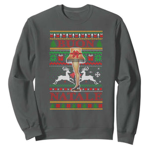 Funny Christmas Movie Sweatshirt Buon Natale Lamp Italian Christmas TS11 Dark Heather Print Your Wear