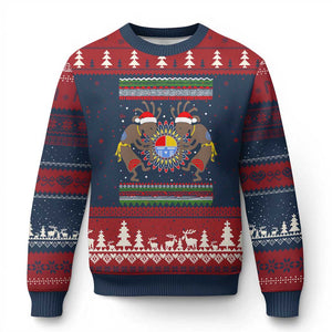 Funny Xmas Native American Ugly Christmas Sweater Santa Kokopeli Medicine Wheel TS11 Navy Red Print Your Wear