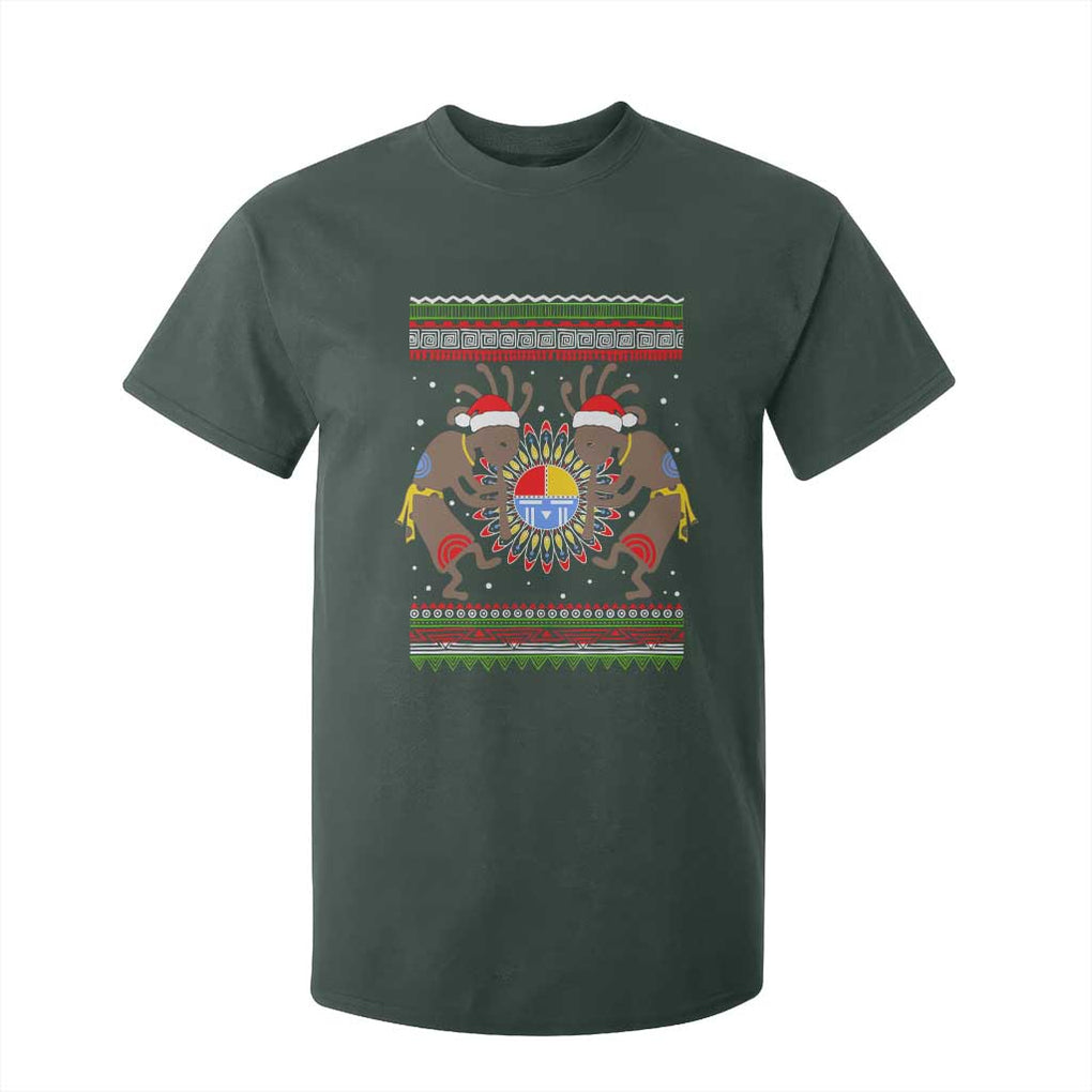 Funny Christmas Native American T Shirt For Kid Santa Kokopeli Medicine Wheel TS11 Dark Forest Green Print Your Wear