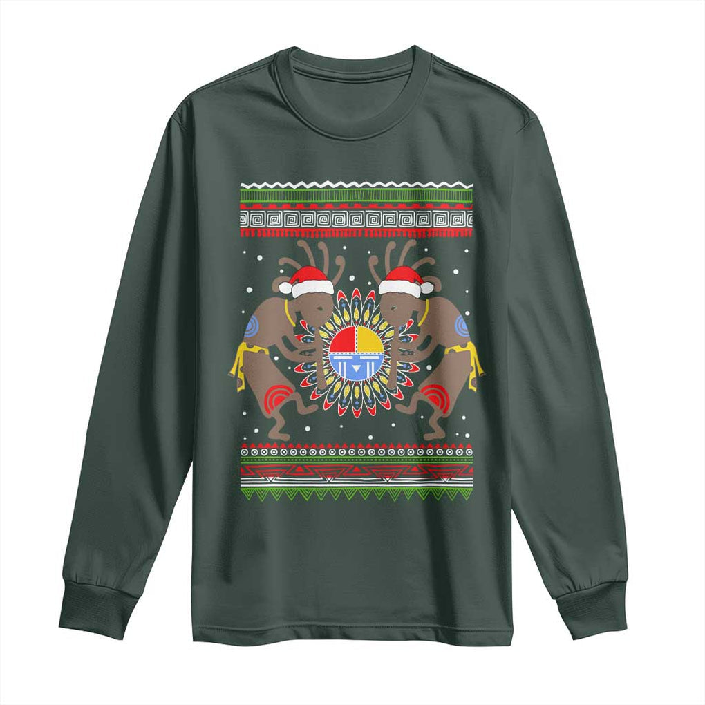 Funny Christmas Native American Long Sleeve Shirt Santa Kokopeli Medicine Wheel TS11 Dark Forest Green Print Your Wear