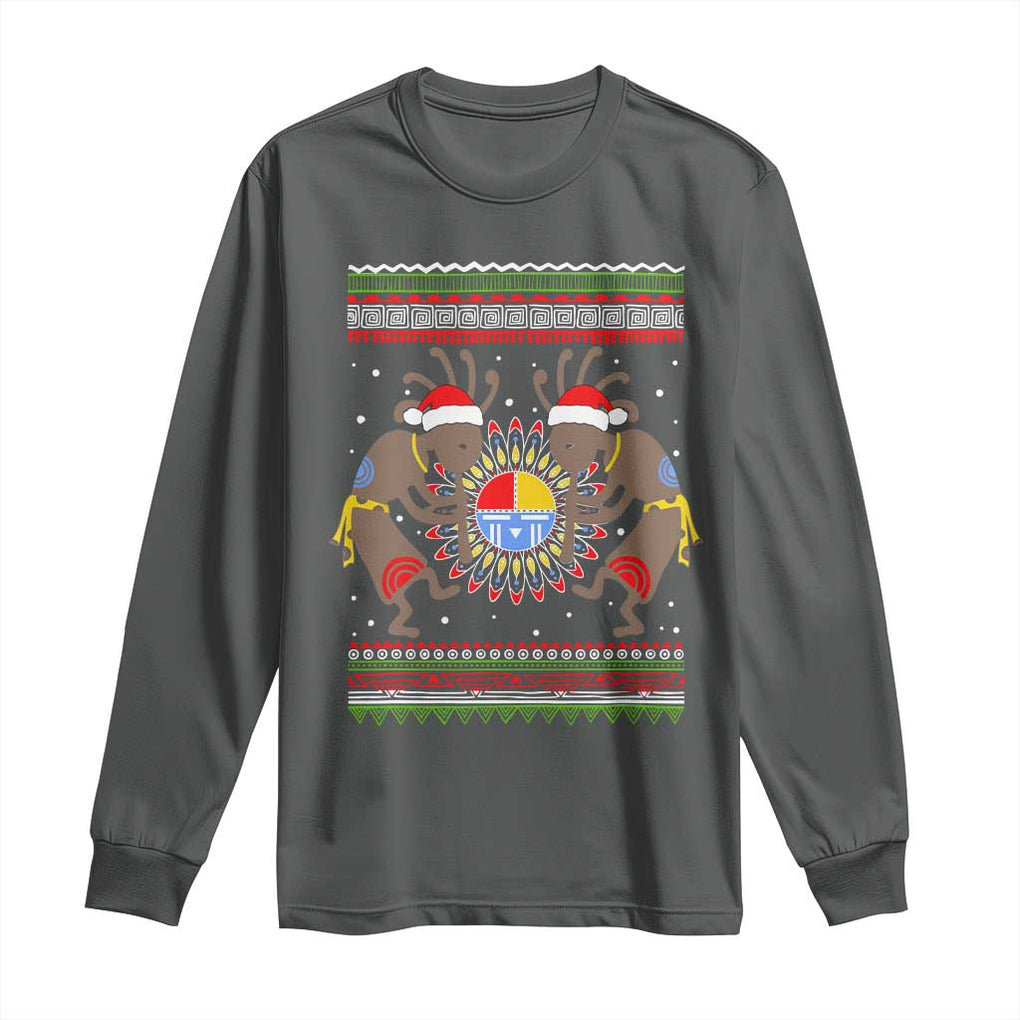 Funny Christmas Native American Long Sleeve Shirt Santa Kokopeli Medicine Wheel TS11 Dark Heather Print Your Wear