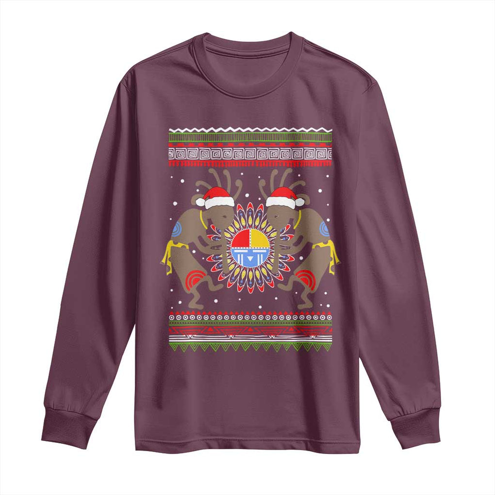 Funny Christmas Native American Long Sleeve Shirt Santa Kokopeli Medicine Wheel TS11 Maroon Print Your Wear