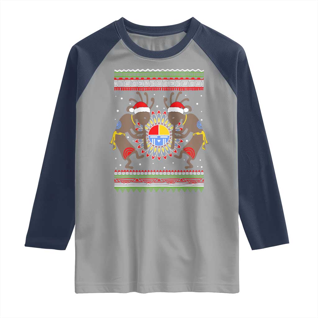 Funny Christmas Native American Raglan Shirt Santa Kokopeli Medicine Wheel TS11 Sport Gray Navy Print Your Wear