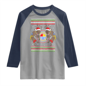 Funny Christmas Native American Raglan Shirt Santa Kokopeli Medicine Wheel TS11 Sport Gray Navy Print Your Wear