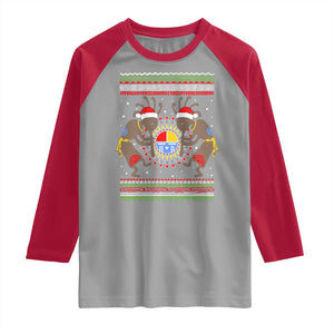 Funny Christmas Native American Raglan Shirt Santa Kokopeli Medicine Wheel TS11 Sport Gray Red Print Your Wear
