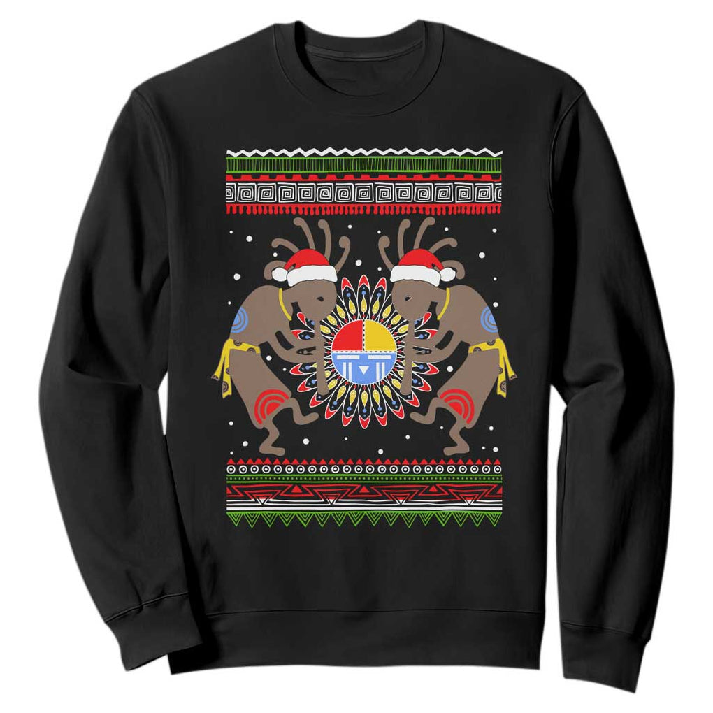 Funny Christmas Native American Sweatshirt Santa Kokopeli Medicine Wheel TS11 Black Print Your Wear