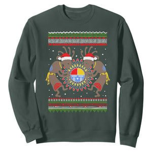 Funny Christmas Native American Sweatshirt Santa Kokopeli Medicine Wheel TS11 Dark Forest Green Print Your Wear