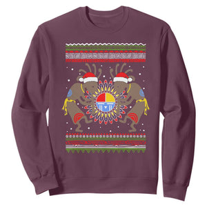 Funny Christmas Native American Sweatshirt Santa Kokopeli Medicine Wheel TS11 Maroon Print Your Wear