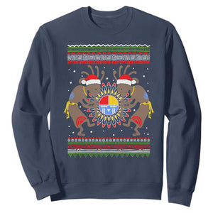 Funny Christmas Native American Sweatshirt Santa Kokopeli Medicine Wheel TS11 Navy Print Your Wear