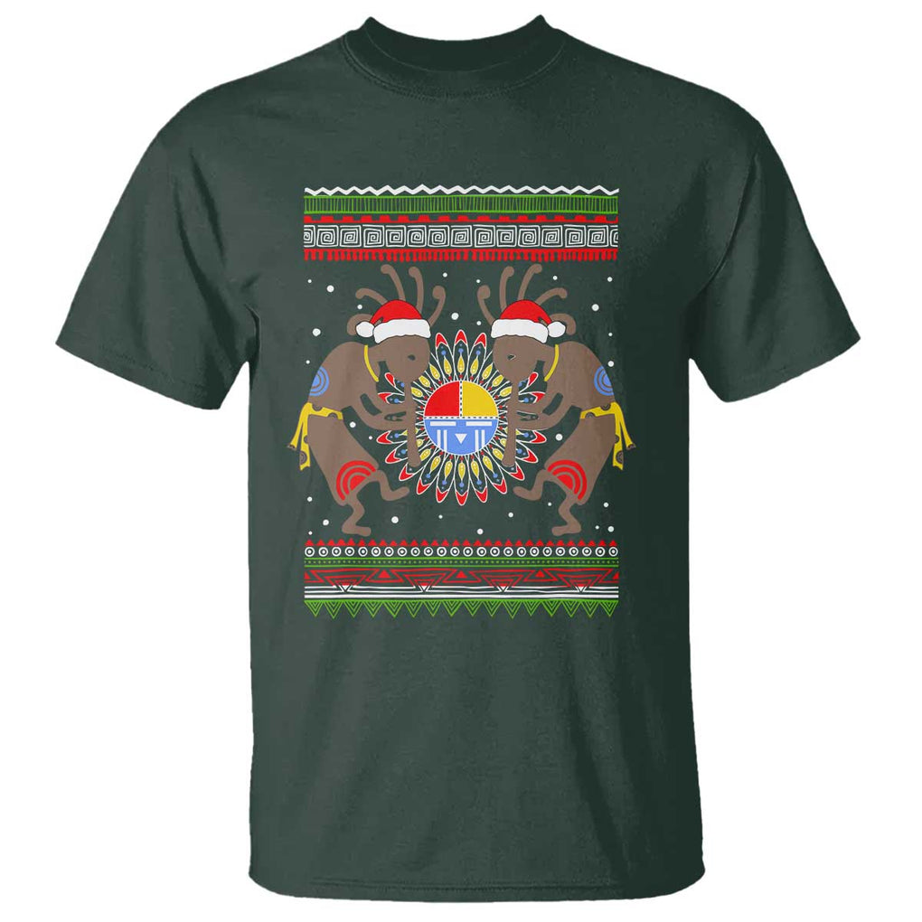 Funny Christmas Native American T Shirt Santa Kokopeli Medicine Wheel TS11 Dark Forest Green Print Your Wear