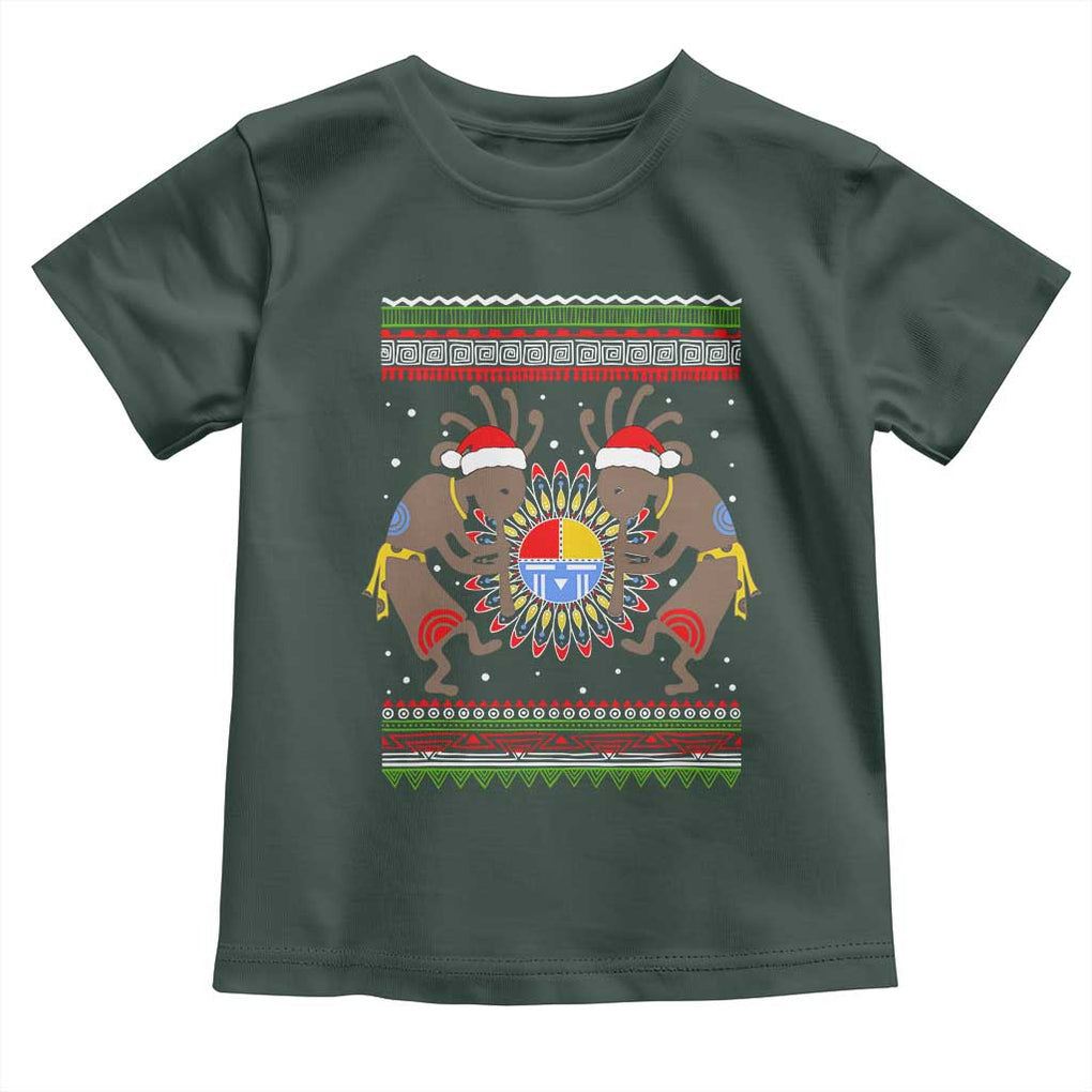 Funny Christmas Native American Toddler T Shirt Santa Kokopeli Medicine Wheel TS11 Dark Forest Green Print Your Wear