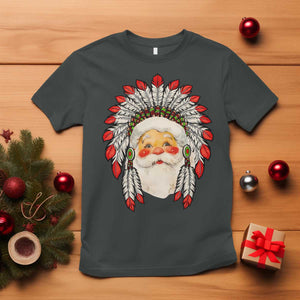 Funny Christmas Native American Indian Santa War Bonnet T Shirt TS11 Dark Heather Print Your Wear