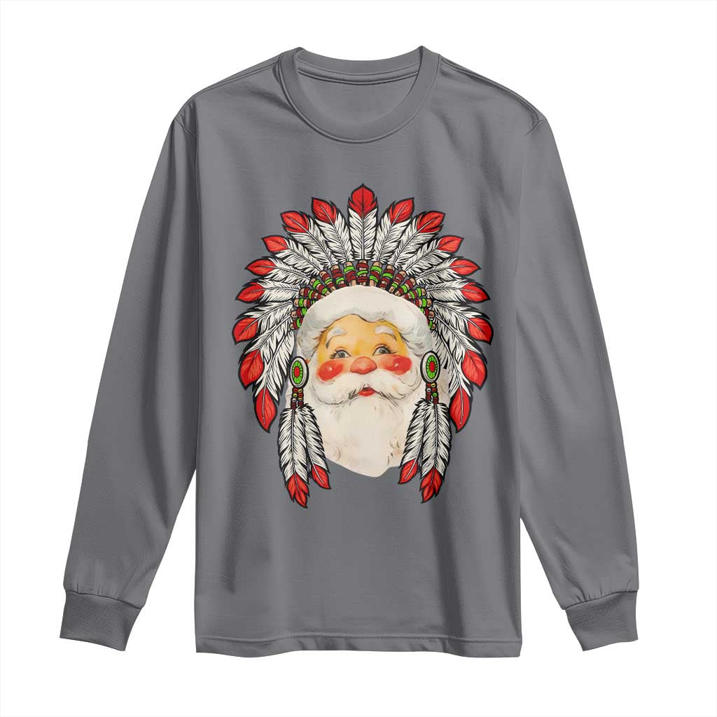 Funny Christmas Native American Indian Santa War Bonnet Long Sleeve Shirt TS11 Charcoal Print Your Wear