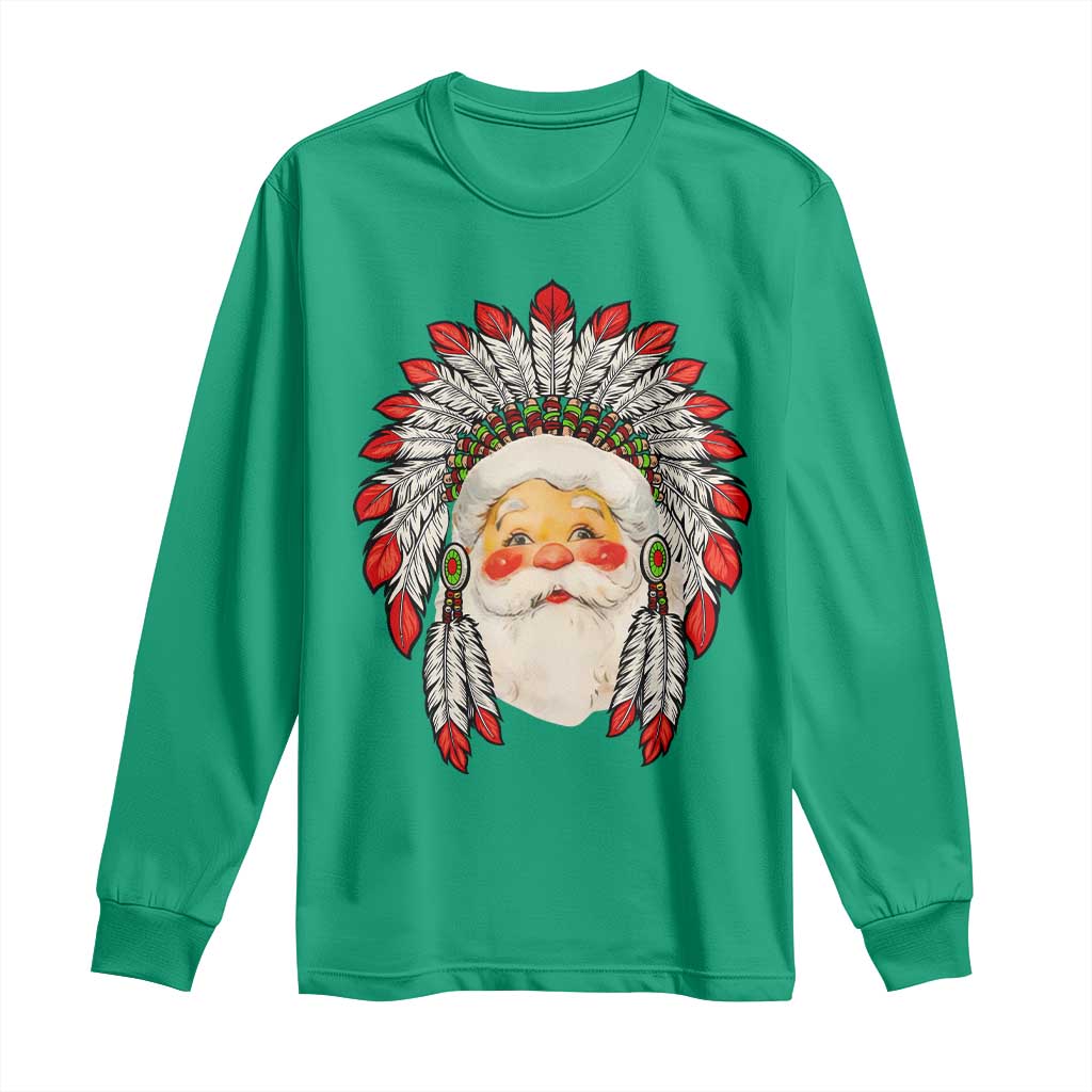 Funny Christmas Native American Indian Santa War Bonnet Long Sleeve Shirt TS11 Irish Green Print Your Wear