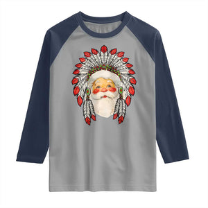 Funny Christmas Native American Indian Santa War Bonnet Raglan Shirt TS11 Sport Gray Navy Print Your Wear