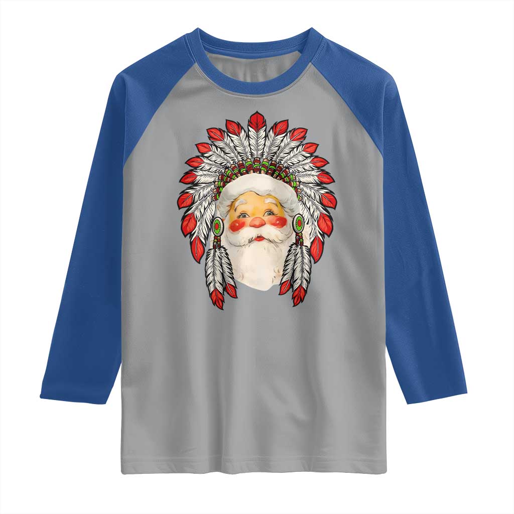 Funny Christmas Native American Indian Santa War Bonnet Raglan Shirt TS11 Sport Gray Royal Print Your Wear