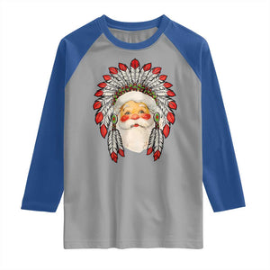 Funny Christmas Native American Indian Santa War Bonnet Raglan Shirt TS11 Sport Gray Royal Print Your Wear