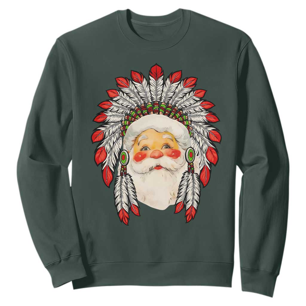 Funny Christmas Native American Indian Santa War Bonnet Sweatshirt TS11 Dark Forest Green Print Your Wear